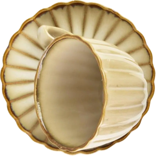 EVIE BEIGE Porcelanowa Filiżanka 300 ml ze spodkiem 15 cm - do KAWY HERBATY