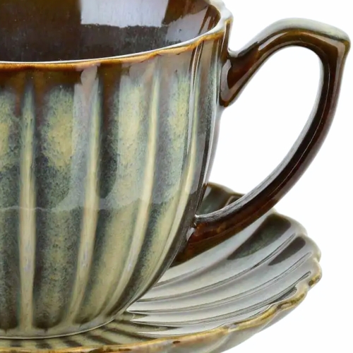 EVIE GREEN Porcelanowa Filiżanka 300 ml ze spodkiem do KAWY HERBATY - 2 szt