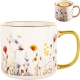 DUŻY Porcelanowy Kubek Filiżanka do KAWY HERBATY 450 ml 9 x 9,5 cm - KWIATY