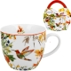 PORCELANOWY Kubek 460 ml w koszyczku do KAWY HERBATY Flower Classic LINNEA