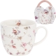 PORCELANOWY Kubek 460 ml w "koszyczku" do KAWY HERBATY Flower Classic SAFA