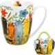 PORCELANA Kubek 360 ml w koszyczku do KAWY HERBATY Koci Świat KOTY OGRODOWE