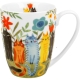 PORCELANA Kubek 360 ml w koszyczku do KAWY HERBATY Koci Świat KOTY OGRODOWE