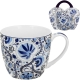 PORCELANOWY Kubek 460 ml w "koszyczku" do KAWY HERBATY - Ethnic NARESH BLUE