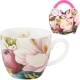 PORCELANOWY Kubek 460ml w koszyczku do KAWY HERBATY Flower Classic MAGNOLIE