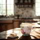 PORCELANOWY Kubek 460ml w koszyczku do KAWY HERBATY Flower Classic MAGNOLIE