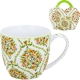 PORCELANOWY Kubek 460 ml w "koszyczku" do KAWY HERBATY - Ethnic FIORI