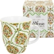 Duży PORCELANOWY Kubek 650 ml do KAWY HERBATY - Ethnic FIORI