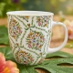 Duży PORCELANOWY Kubek 650 ml do KAWY HERBATY - Ethnic FIORI