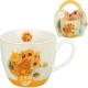 PORCELANOWY Kubek 460 ml w koszyczku do KAWY HERBATY - SUNFLOWERS Van Gogh