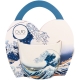 PORCELANOWY Kubek 460 ml w koszyczku do KAWY HERBATY Hokusai THE GREAT WAVE