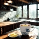 PORCELANOWY Kubek 460 ml w koszyczku do KAWY HERBATY Hokusai THE GREAT WAVE