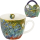 PORCELANOWY Kubek 460 ml w koszyczku do KAWY HERBATY - IRISES by Van Gogh
