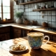PORCELANOWY Kubek 460 ml w koszyczku do KAWY HERBATY - IRISES by Van Gogh