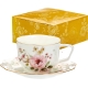 PORCELANOWA Filiżanka 250 ml ze spodeczkiem do KAWY HERBATY - KWIATY
