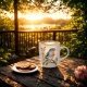 NA PREZENT Duży PORCELANOWY Kubek PTAKI 700 ml XXL do KAWY HERBATY - BŁĘKIT