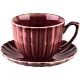 EVIE BURGUNDY Porcelanowa Filiżanka 300 ml + spodek do KAWY HERBATY - 6 szt