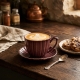 EVIE BURGUNDY Porcelanowa Filiżanka 300 ml + spodek do KAWY HERBATY - 6 szt