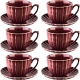 EVIE BURGUNDY Porcelanowa Filiżanka 300 ml + spodek do KAWY HERBATY - 6 szt