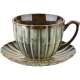 EVIE GREEN Porcelanowa Filiżanka 300 ml ze spodkiem do KAWY HERBATY - 2 szt