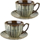 EVIE GREEN Porcelanowa Filiżanka 300 ml ze spodkiem do KAWY HERBATY - 2 szt