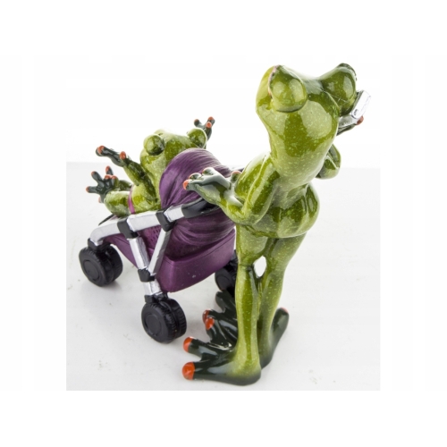 Figurka 17x12x6 cm - Żaba z Małą Żabką w Wózku