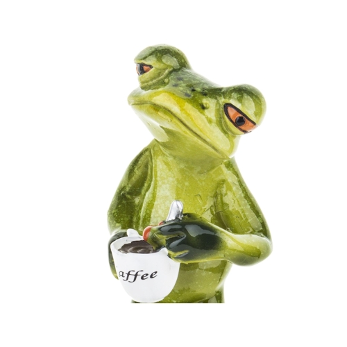 Ozdobna Figurka 15 x 7 x 5 cm - Żaba Śpioch z kawą