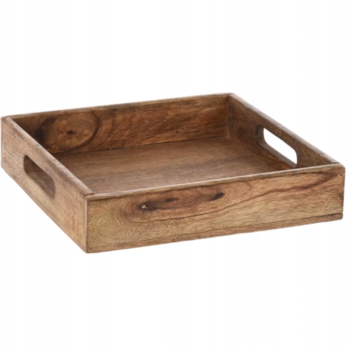 Taca do serwowania 30 x 30 x 5,3 cm z uchwytami - DREWNO MANGO