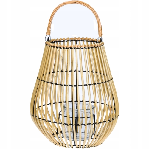 DUŻY PIĘKNY RATTANOWY Lampion Latarnia 36 x 26 cm BOHO - Taras Balkon Ogród