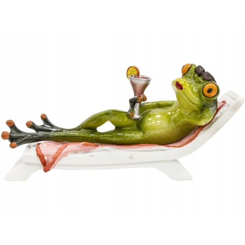Figurka 19x10x7,5 cm - Żaba na leżaku Z drinkiem