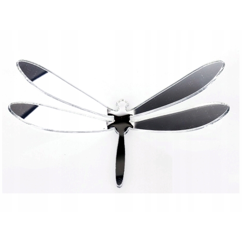 Ważka SREBRNA LUSTRZANA naklejka 3D 11 cm - 11 szt