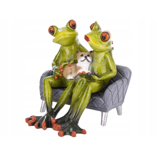Ozdobna Figurka Żaba 12 x 10,5 x 12 cm - Dwie Żaby z psem Na kanapie
