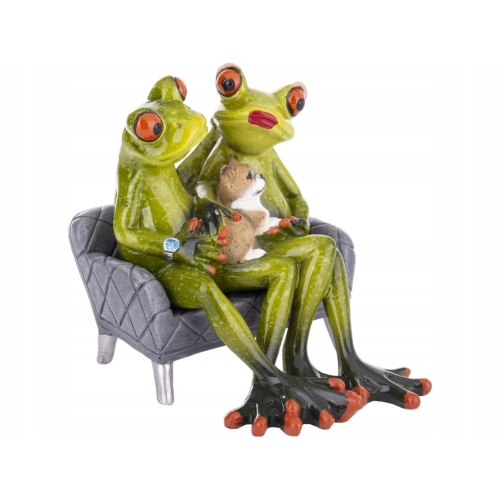 Ozdobna Figurka Żaba 12 x 10,5 x 12 cm - Dwie Żaby z psem Na kanapie