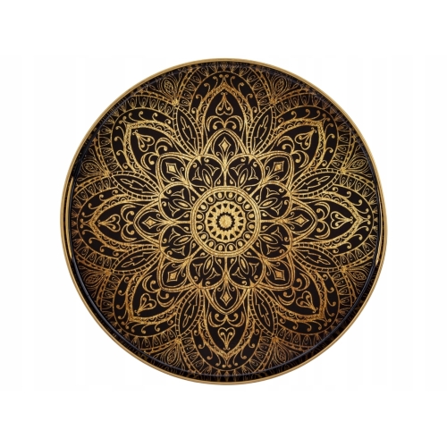 Duża Dekoracyjna okrągła TACA czarna złota MANDALA - 34,5 x 4,5 cm
