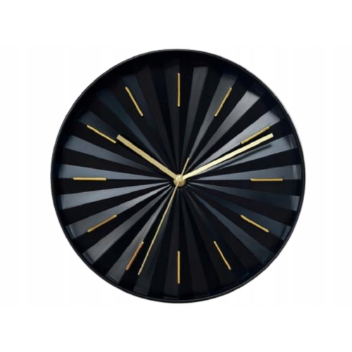 Zegar ścienny wiszący okrągły 28 cm LOFT - CZARNY Złote wskazówki