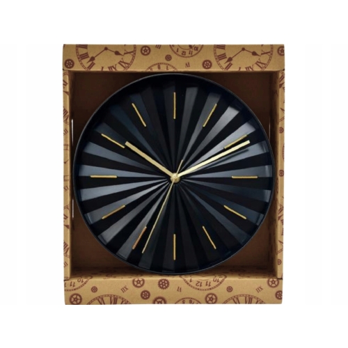 Zegar ścienny wiszący okrągły 28 cm LOFT - CZARNY Złote wskazówki