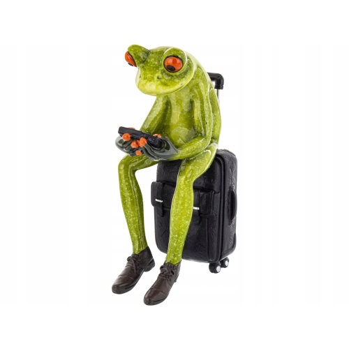 Ozdobna Figurka 13,5 x 5,5 x 8 cm - Żaba z walizką Turysta