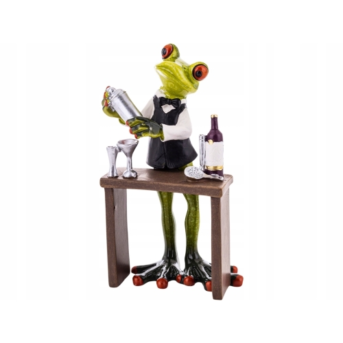 Ozdobna Figurka 16 x 9 x 6 cm - Żaba Barman z shakerem do drinków