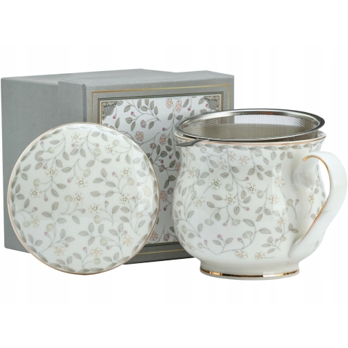 Porcelanowy Kubek z Zaparzaczem i Pokrywką do HERBATY ZIÓŁ 480 ml - LISTKI