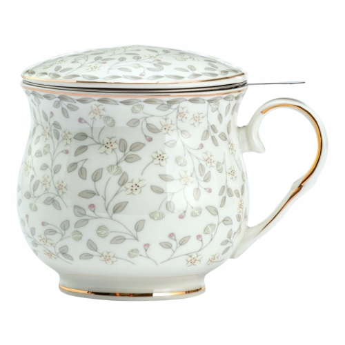 Porcelanowy Kubek z Zaparzaczem i Pokrywką do HERBATY ZIÓŁ 480 ml - LISTKI