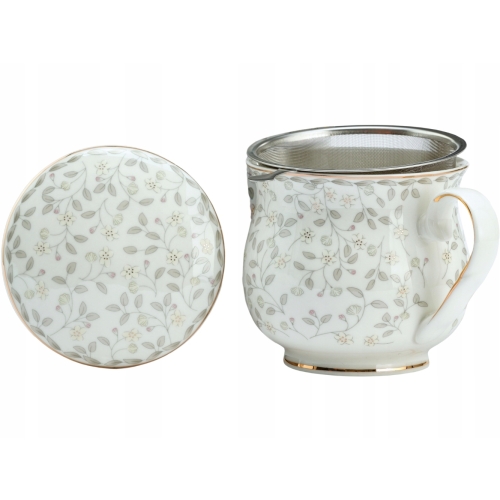 Porcelanowy Kubek z Zaparzaczem i Pokrywką do HERBATY ZIÓŁ 480 ml - LISTKI