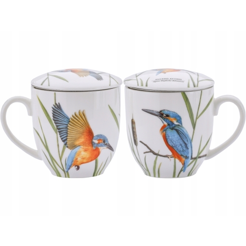 Porcelanowy Kubek 380ml z zaparzaczem Ptaki Polski Agata Hajdecka ZIMORODEK