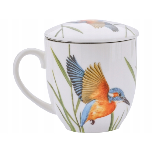 Porcelanowy Kubek 380ml z zaparzaczem Ptaki Polski Agata Hajdecka ZIMORODEK