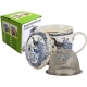 Porcelanowy Kubek 320 ml z Pokrywką i Zaparzaczem - NIEBIESKIE PAWIE