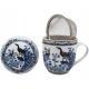 Porcelanowy Kubek 320 ml z Pokrywką i Zaparzaczem - NIEBIESKIE PAWIE