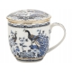 Porcelanowy Kubek 320 ml z Pokrywką i Zaparzaczem - NIEBIESKIE PAWIE