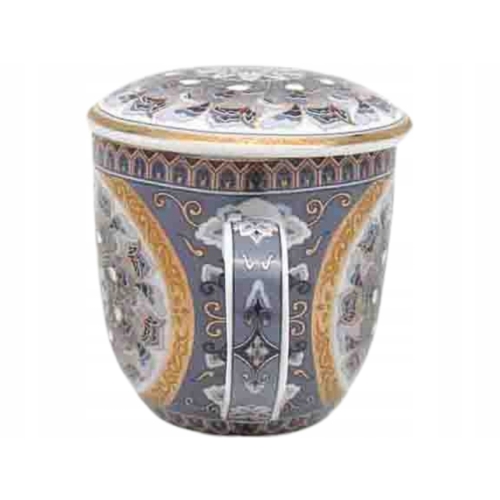 Porcelanowy Kubek 320 ml z Pokrywką i Zaparzaczem - KOLOROWA MANDALA