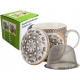 Porcelanowy Kubek 320 ml z Pokrywką i Zaparzaczem - KOLOROWA MANDALA