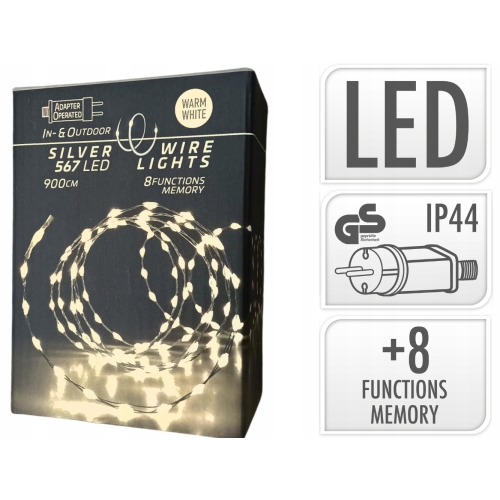 ZEWNĘTRZNA GIRLANDA Do ogrodu 567 białe LED na druciku 230V Sterownik - 9 m