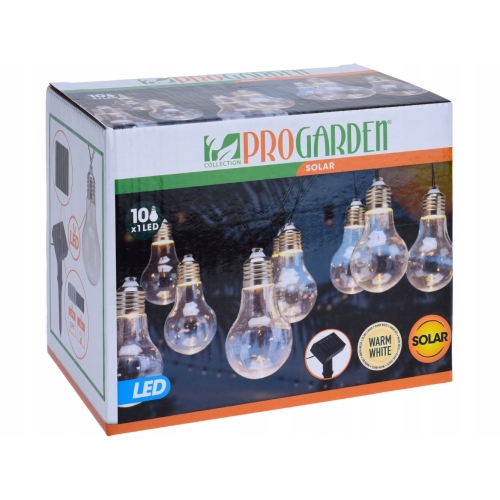 OGRODOWA Girlanda SOLARNA z CZUJNIKIEM ZMIERZCHU 10 żarówek LED - 180 cm